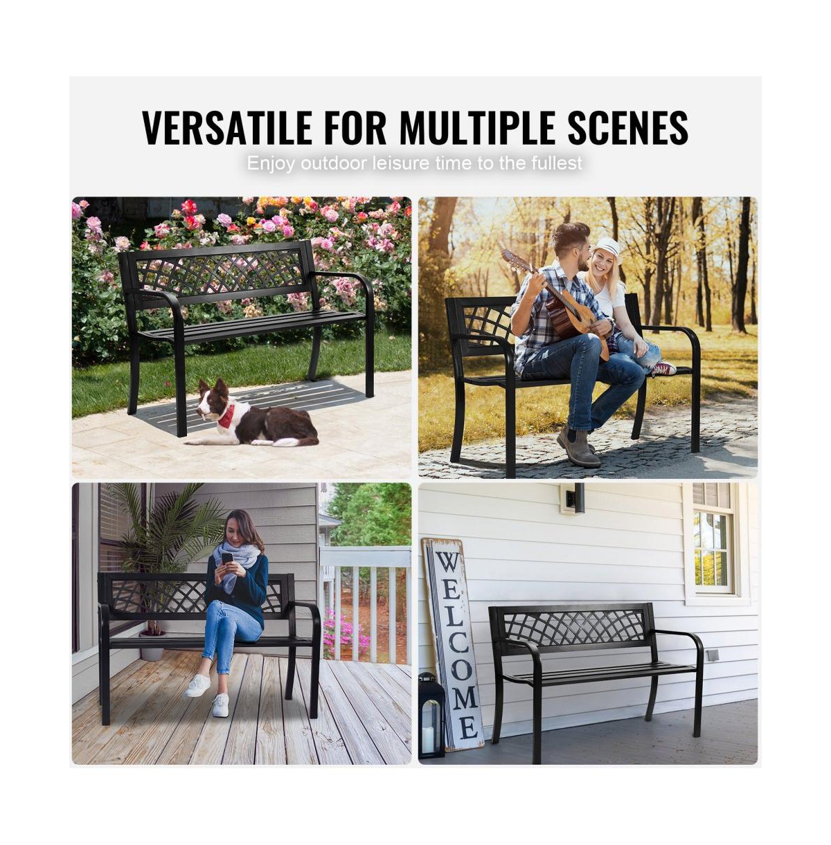 Slickblue 46in Outdoor Metal Bench with Armrests for Garden Yard and Park