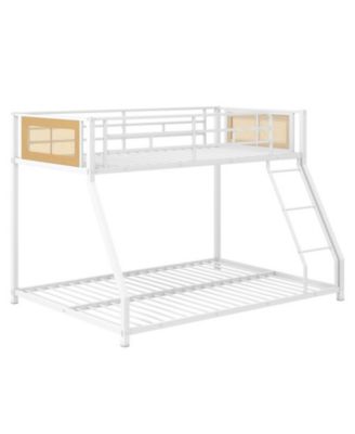 Metal Twin-Over-Full Bunk Bed with Full Length Safety Guardrail and Ramp Ladder