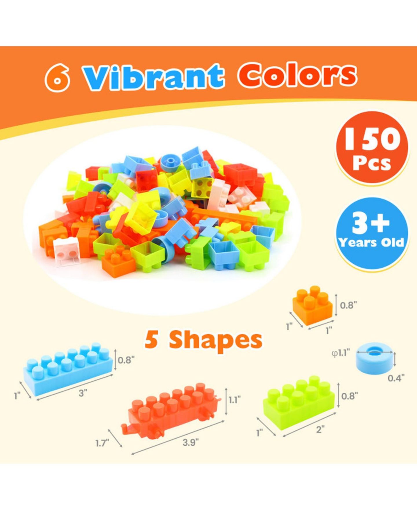 Детские конструкторы SUGIFT Stem Montessori Building Blocks 150-Piece Set, Ages 3+, цвет: Open Miscellaneous — фото 3