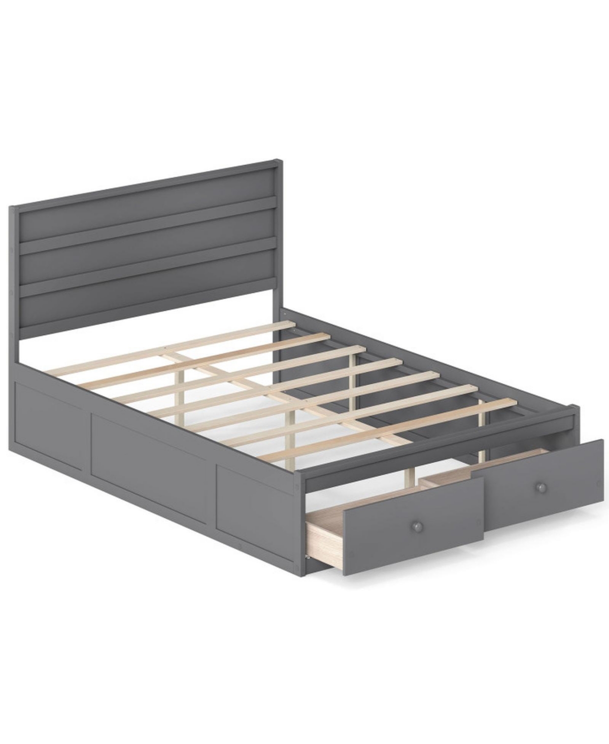 Sugift Full Size Wooden Platform Bed Frame with 2 Storage Drawers - Grey