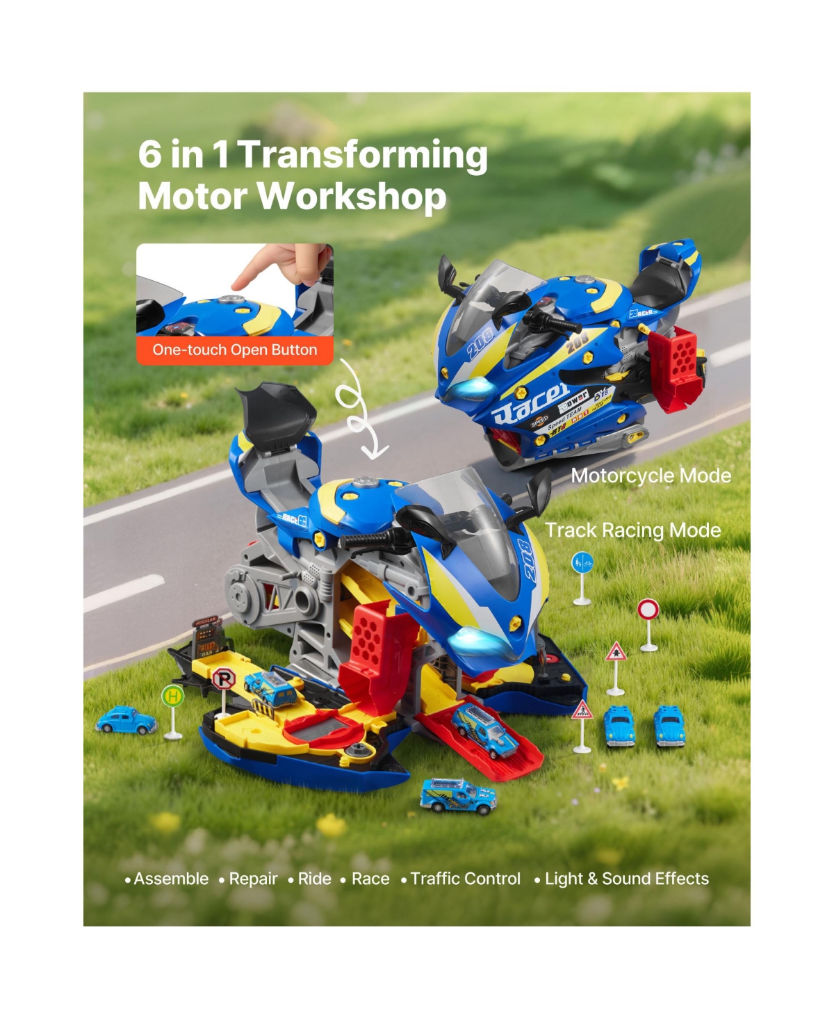 Sugift Motorcycle Lights and Sounds 25-Piece Playset, Ages 3+