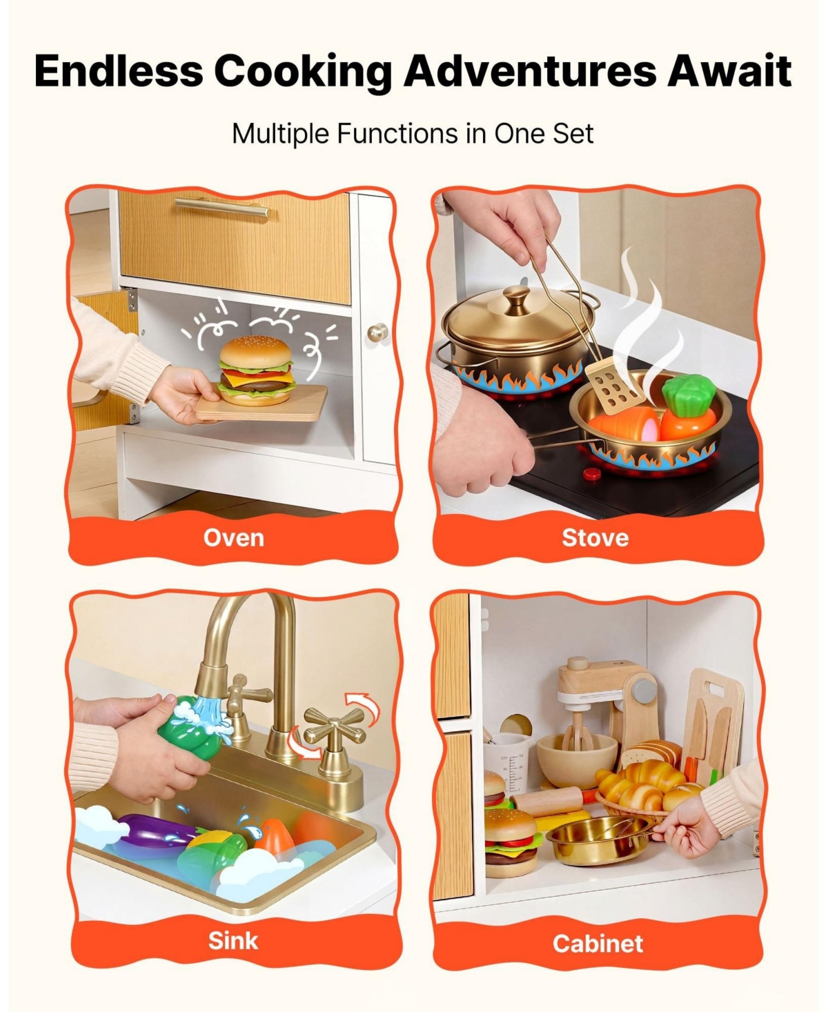 Sugift Wooden Play Kitchen Set with Lights and Sounds, Ages 3-8