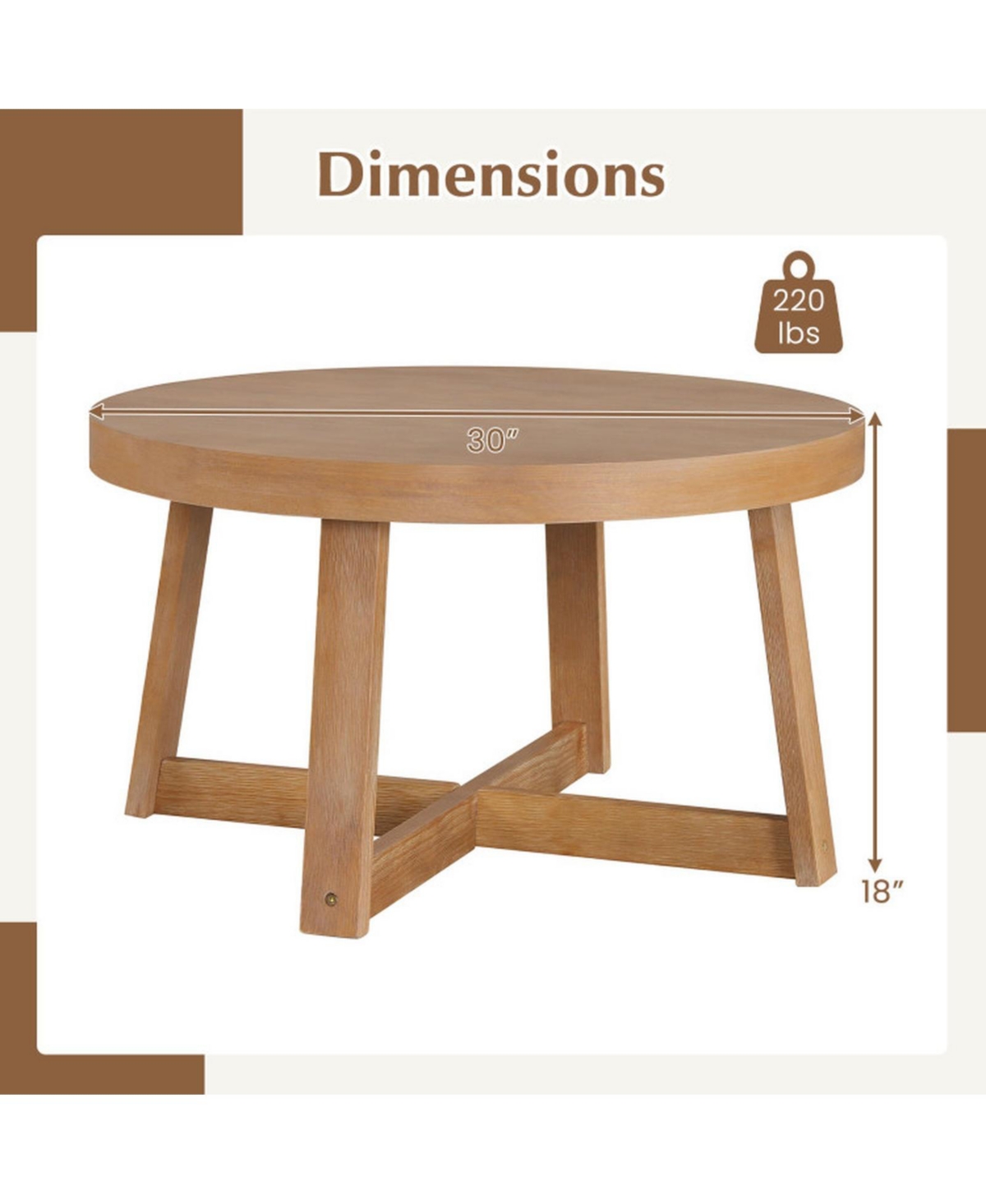 Gouun Round Farmhouse Accent Coffee Table with Reinforced X-Base