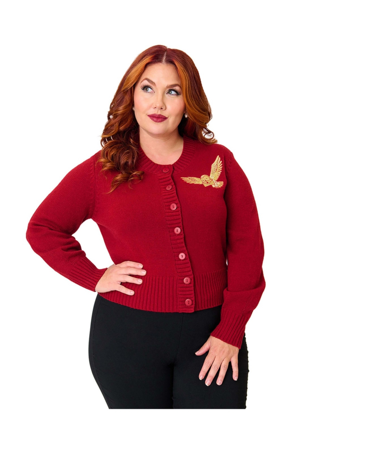 Unique Vintage Plus Size 1950s Cropped Cardigan - Red w/ owl embroidered