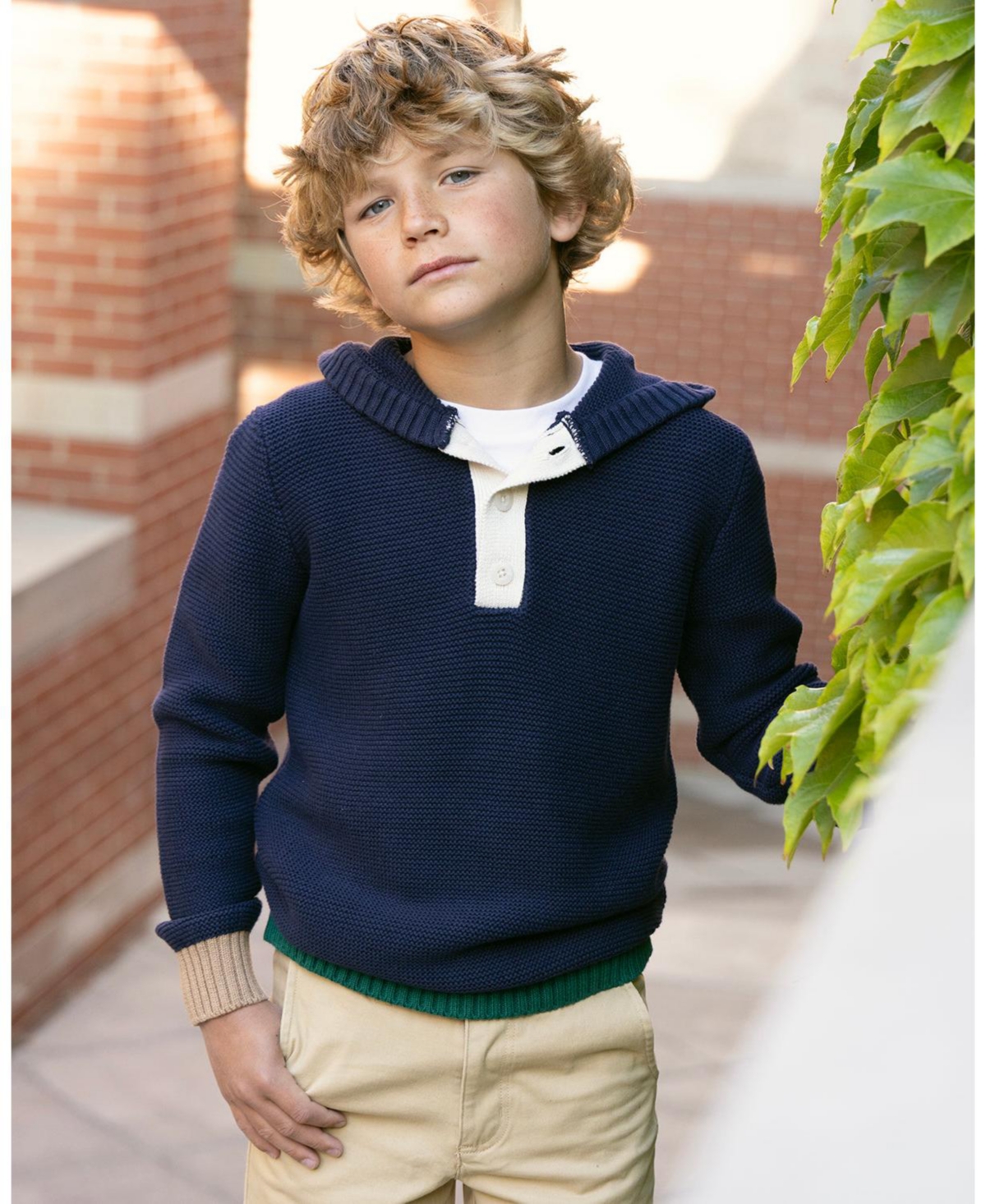Hope & Henry Little and Big Boy's (S-xl) Organic Henley Sweater Hoodie