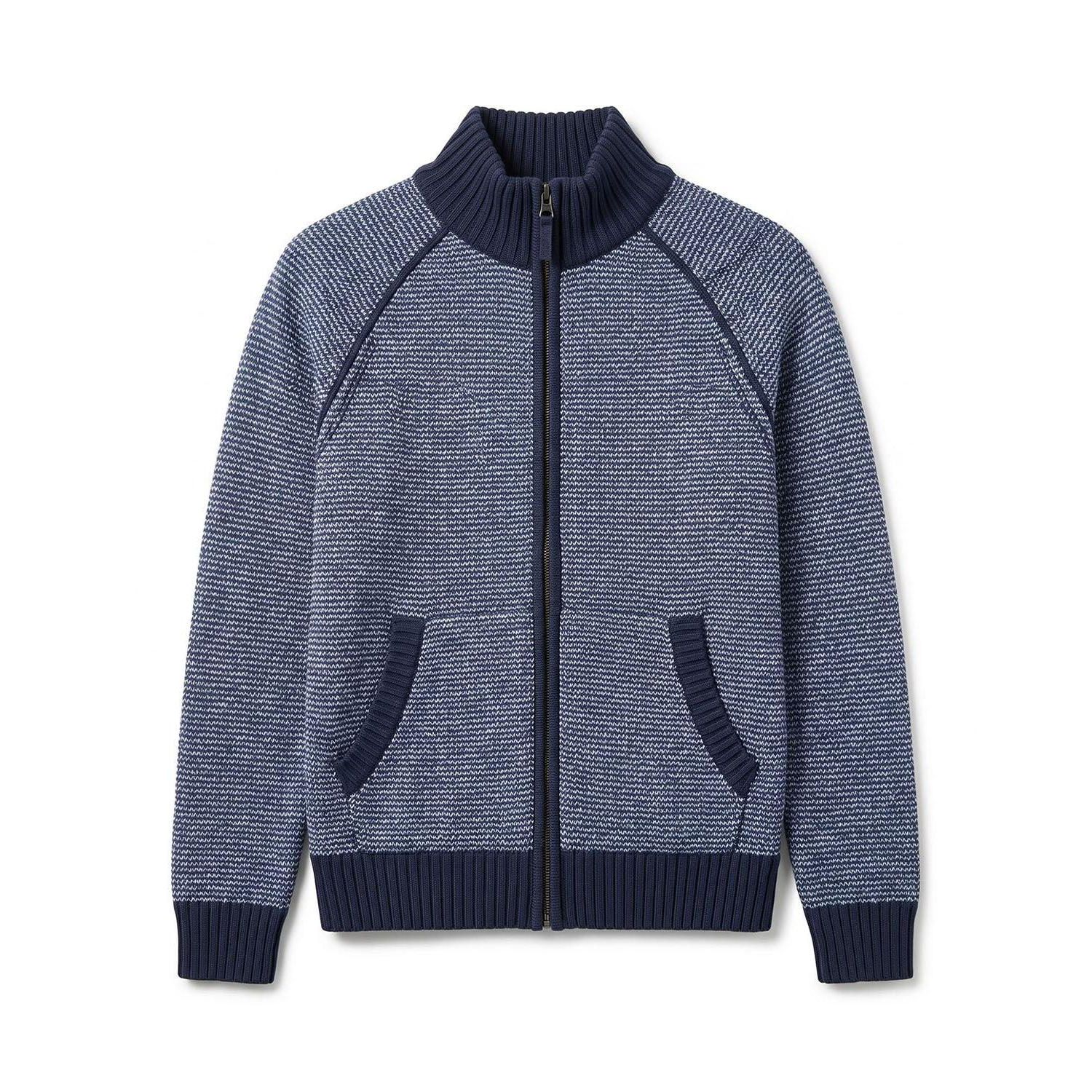 Little Boys 5 -7 Organic Full Zip Raglan Mock Neck Sweater