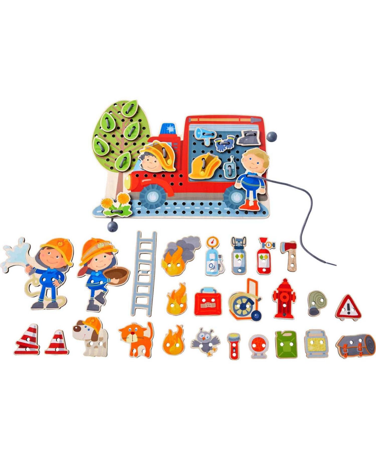 Детские игрушки Haba Fire Engine Rescue Threading Fine Motor Skills 38-Piece Activity, Ages 3+, цвет: Open Miscellaneous — фото 1