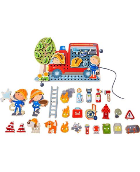 Детские игрушки Haba Fire Engine Rescue Threading Fine Motor Skills 38-Piece Activity, Ages 3+, цвет: Open Miscellaneous
