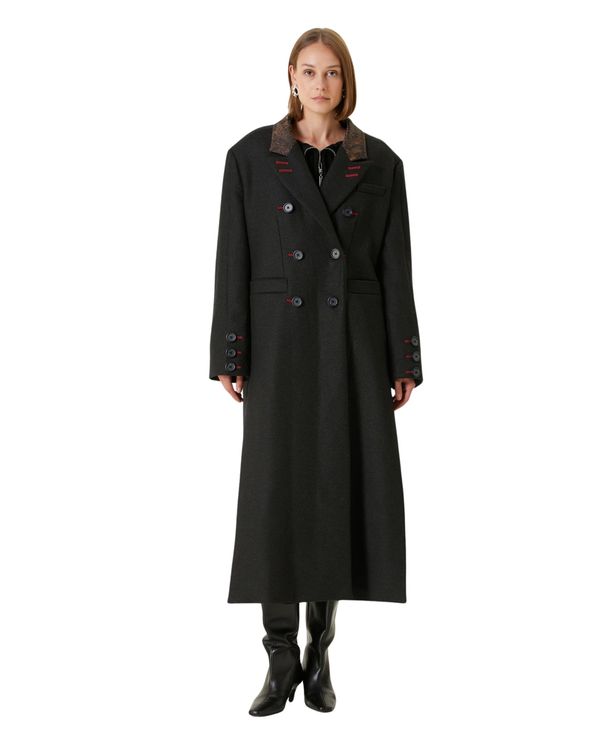 Pcfg Women's Wool/Cashmere-Blend Oversized Double-Breasted Long Overcoat