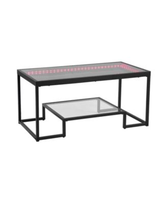 Tempered Glass Coffee Table with LED Lights, 2-Tier Modern Center Table for Living Room