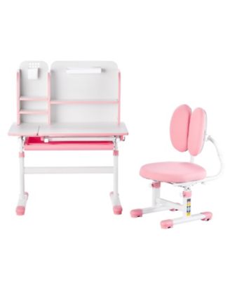 Children's Study Desk and Chair Set with Adjustable Height, Bookshelf  and Tilting Desktop