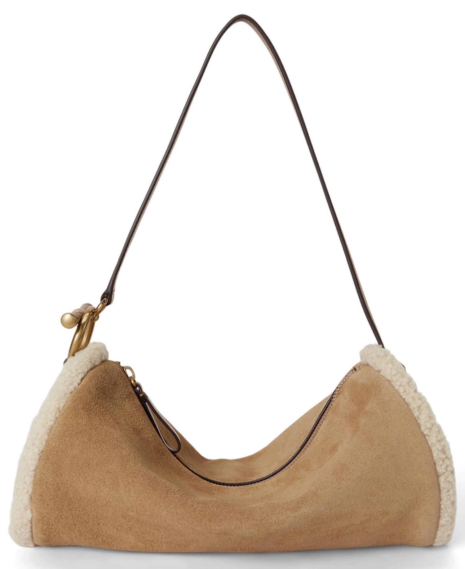 Blaike Suede Shearling Trim Small Barrel Bag