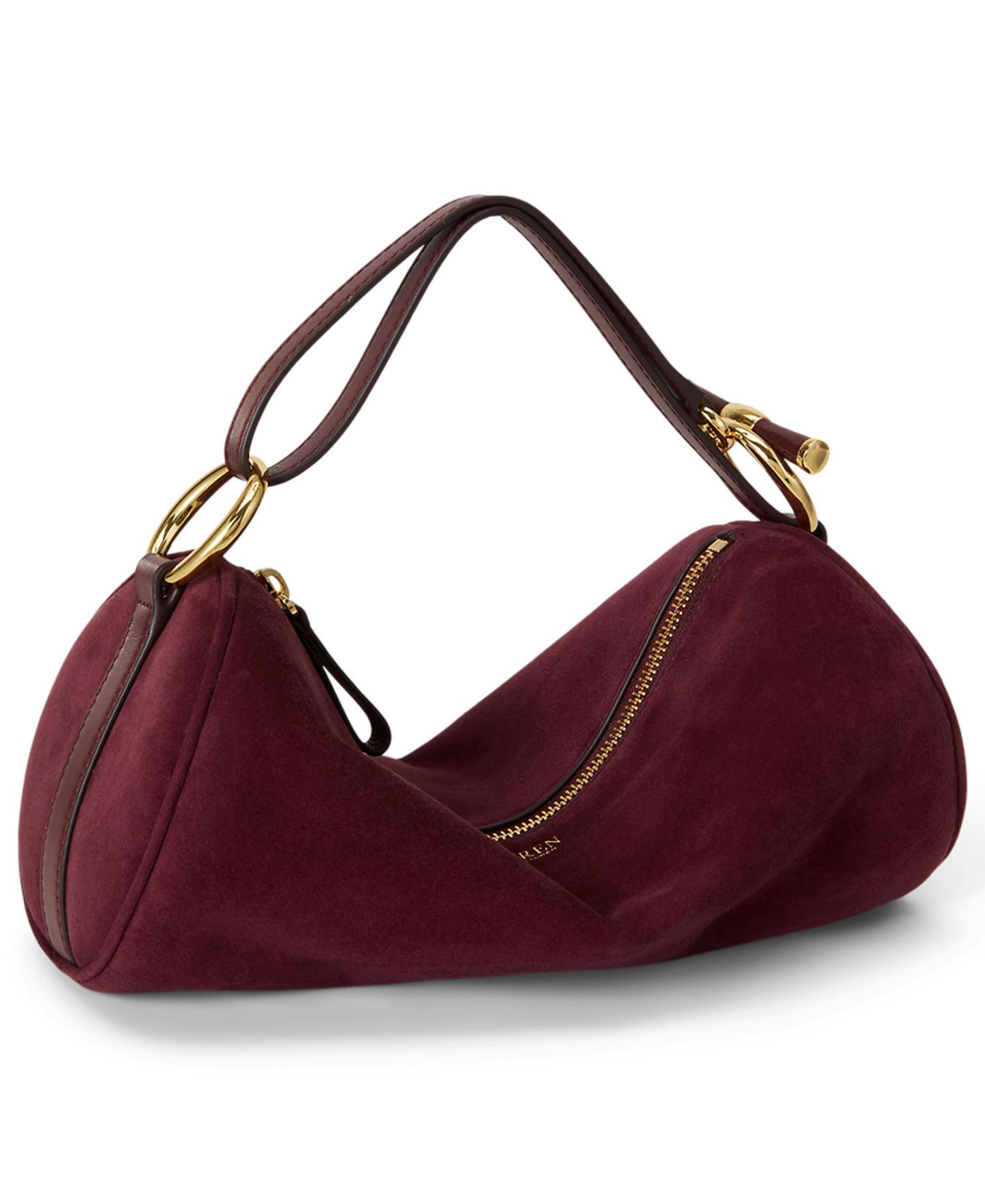 Женская сумка Lauren Ralph Lauren Suede Small Blaike Barrel, цвет: Тёмный гранатовый — фото 4