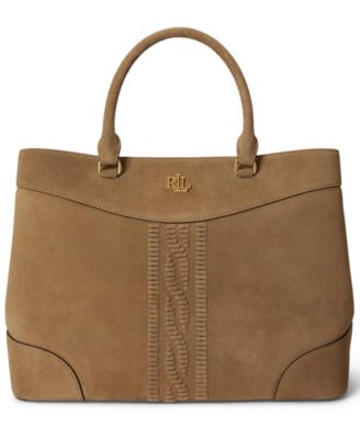 Suede Cable-Embossed Large Marcy Satchel Handbag