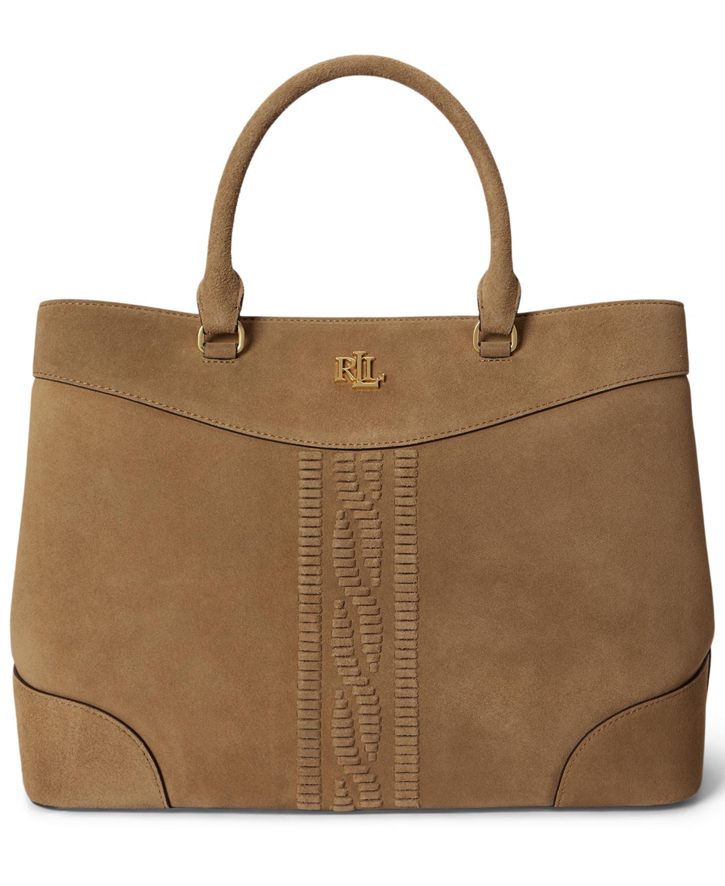 Женская сумка Lauren Ralph Lauren Marcy Suede Cable-Embossed Large Satchel, цвет: Верблюжий — фото 1