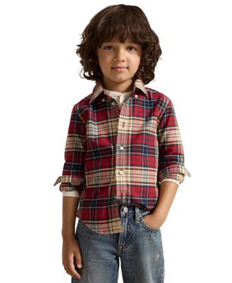 Boys' 2T-7 Plaid Cotton Oxford Shirt