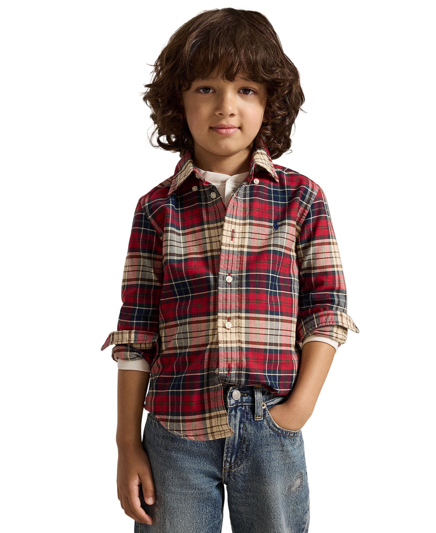 Boys' 2T-7 Plaid Cotton Oxford Shirt
