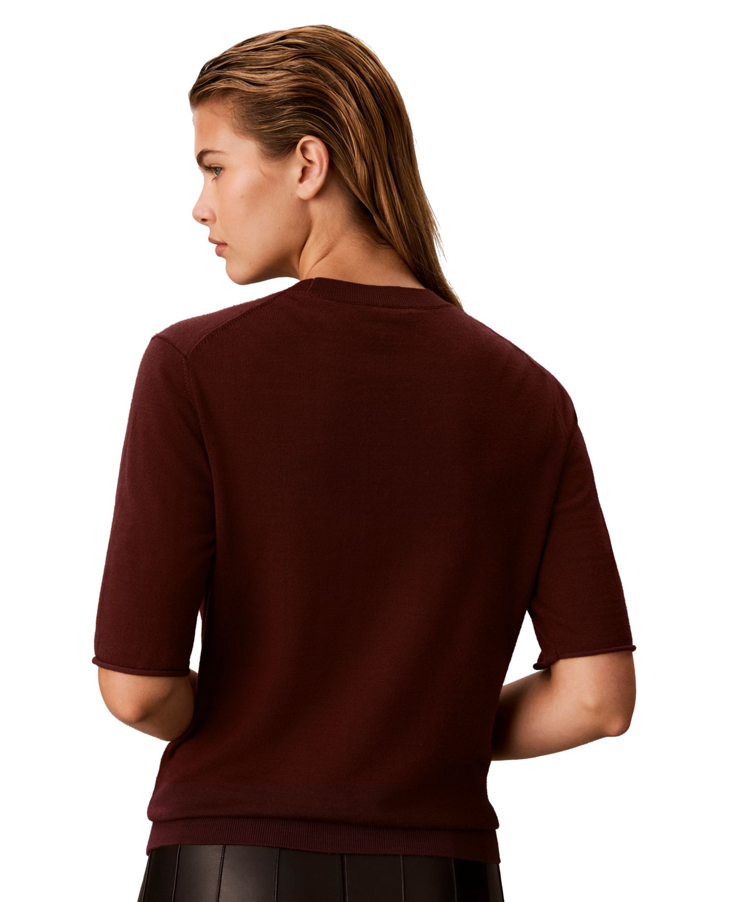 Petite Roll-Tab Short-Sleeve Crewneck Sweater