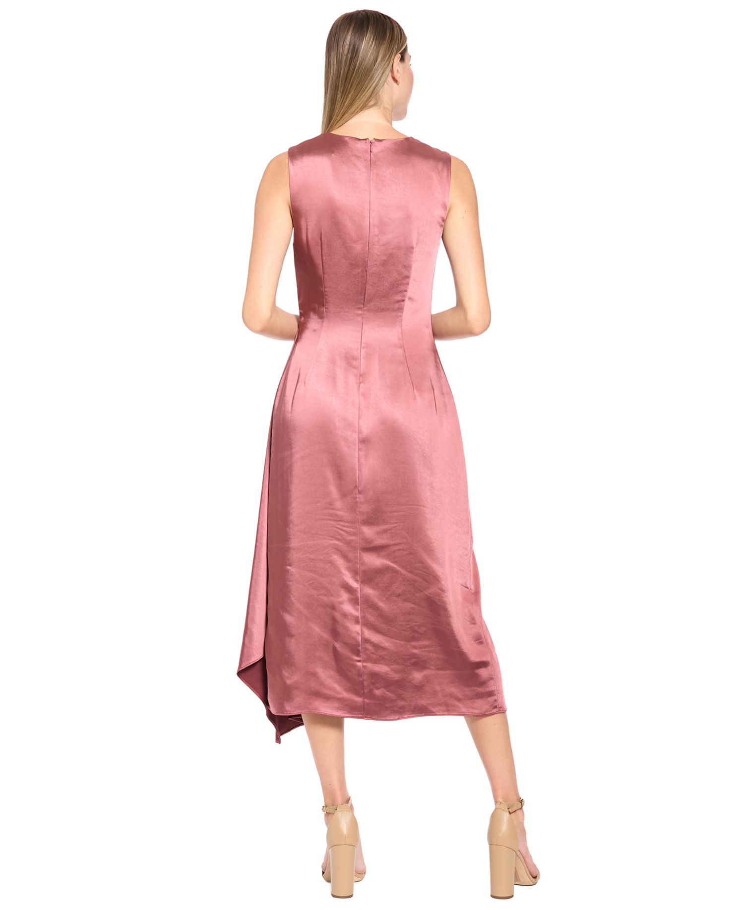 Women's Satin Midi Side-Gathering Dress