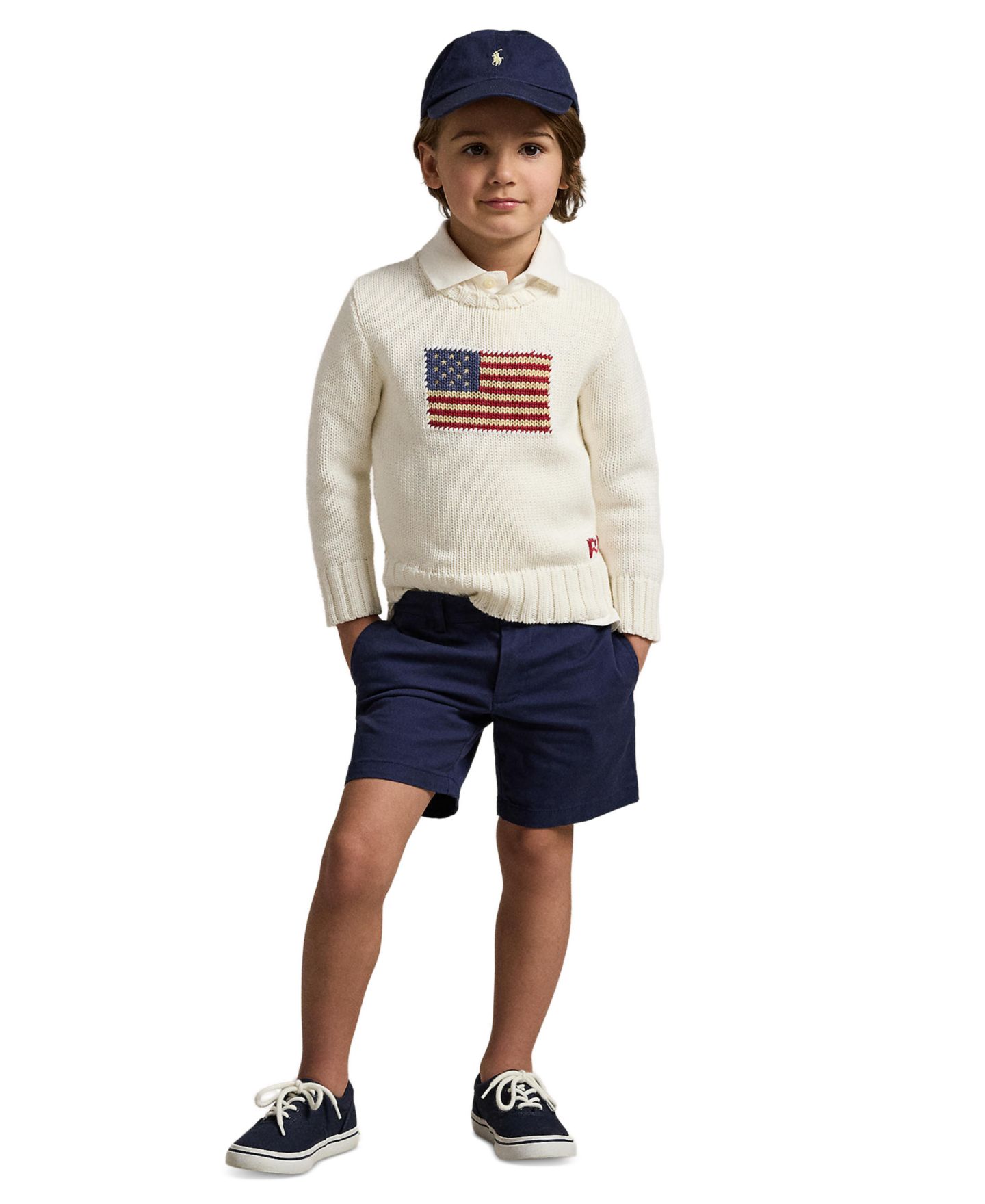 Детские шорты Polo Ralph Lauren прямого кроя из эластичного твила, цвет: Тёмно-синий — фото 2