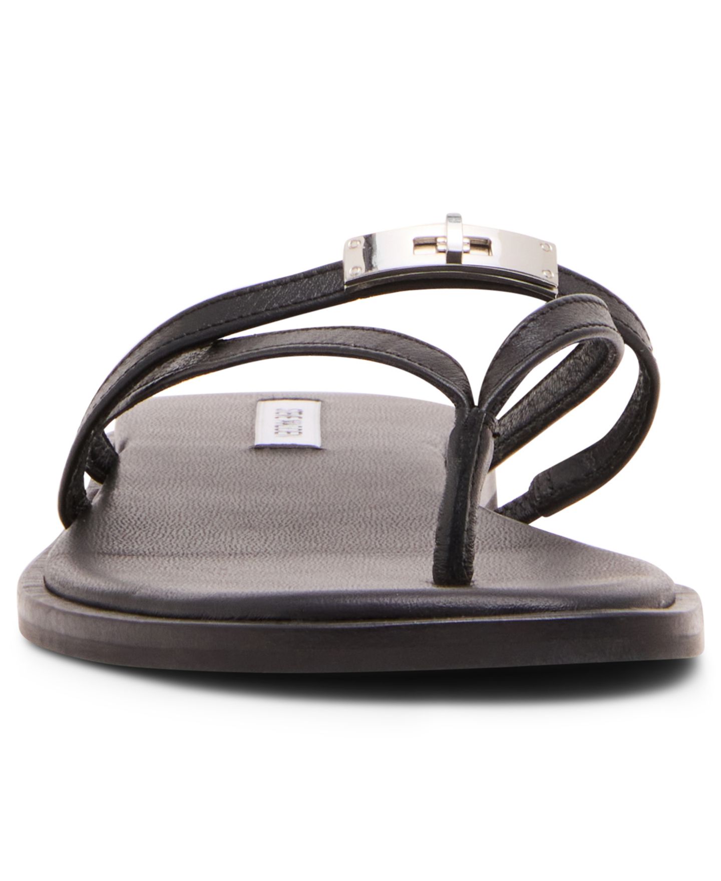 Женские сандалии Steve Madden Catalina Turnlock Strappy Flat Thong, цвет: Чёрный кожаный — фото 6