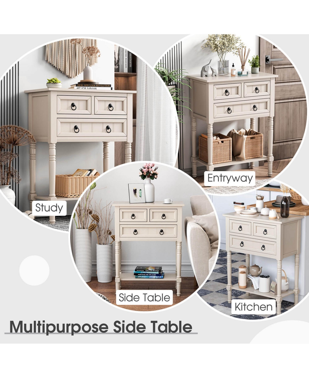 Costway Console Entryway Table with 3 Drawers Open Shelf for Hallway Living Room