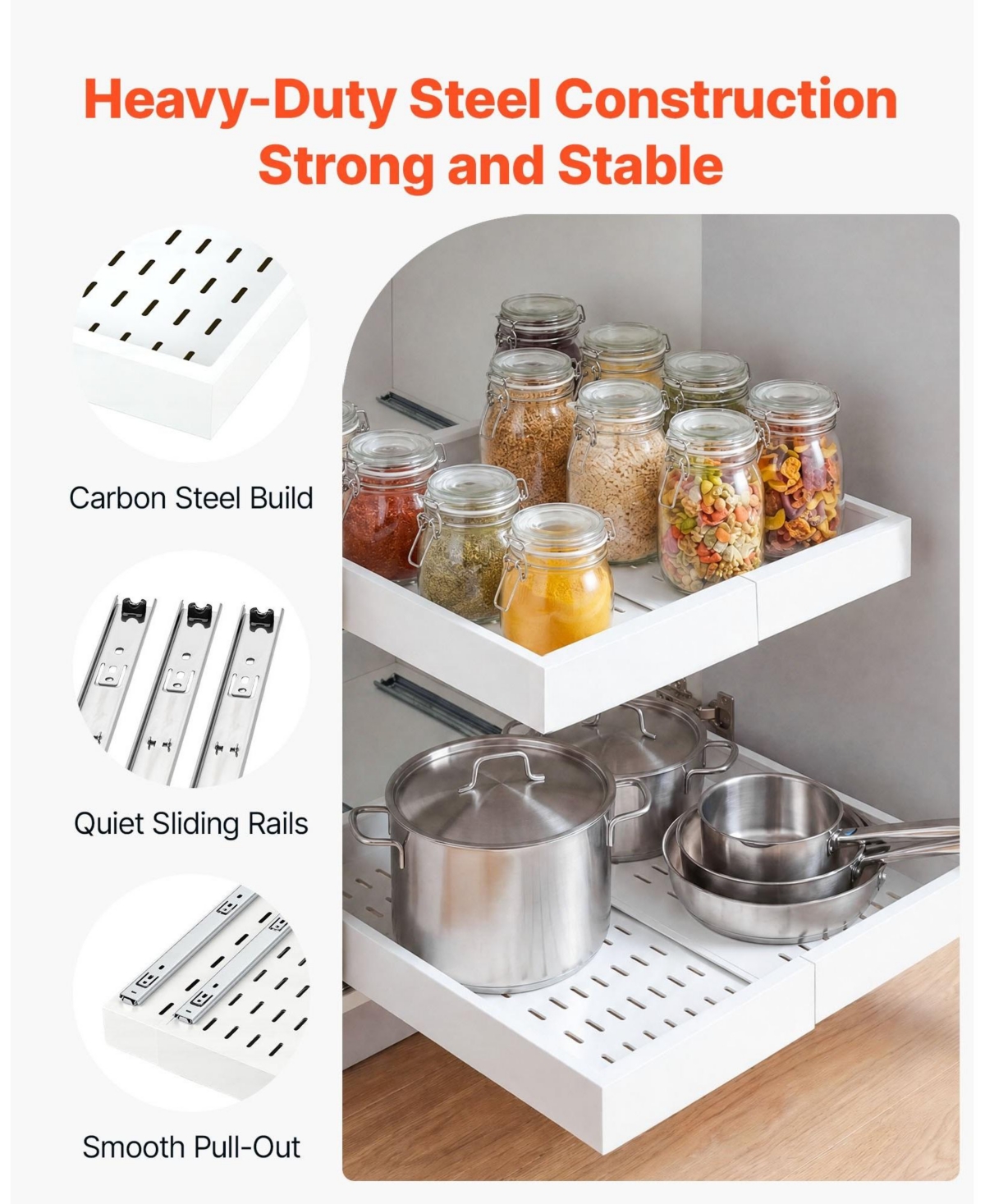 Sugift 2 Pack Pull Out Cabinet Organizer Expandable 12.2in-18.9in Width 20.47in Deep Sliding Drawers