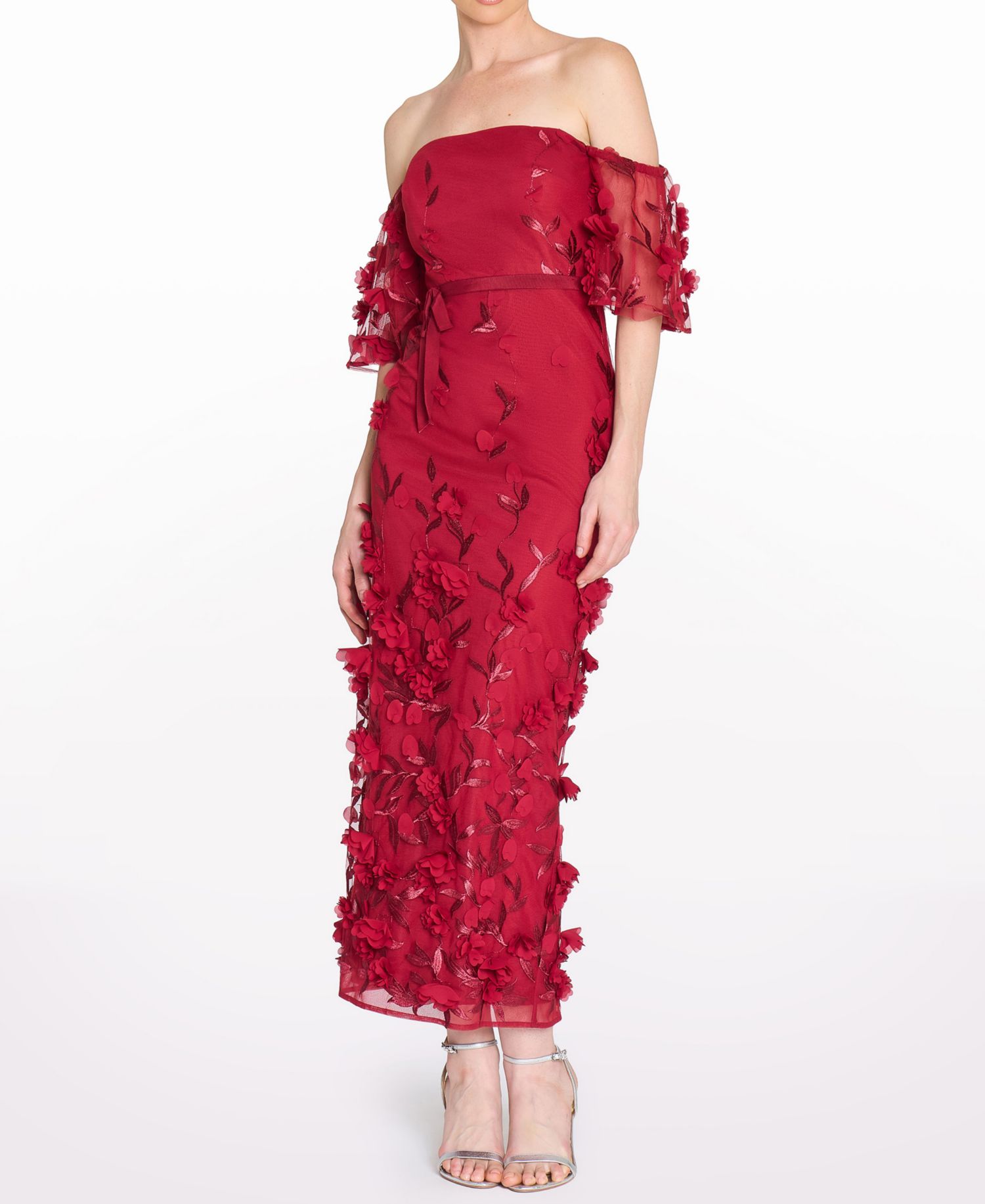 Women's 3D Floral Off-the-Shoulder Midi Dress