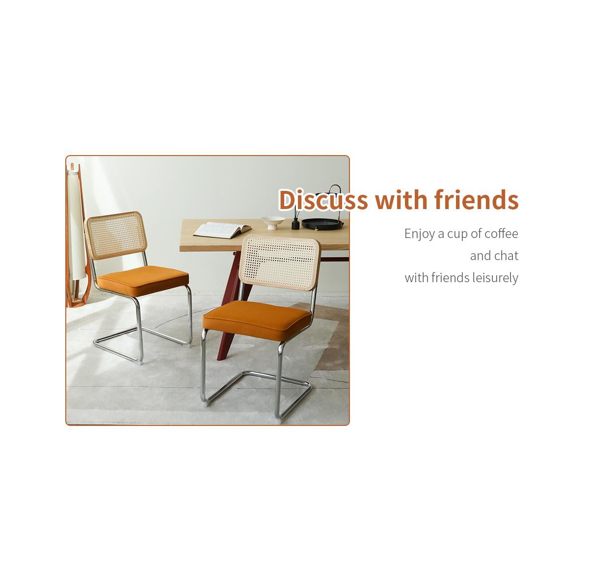 Flynama Set of 2 Velvet Rattan Cantilever, Tubular Steel Breuer Stackable Side Dining Chairs