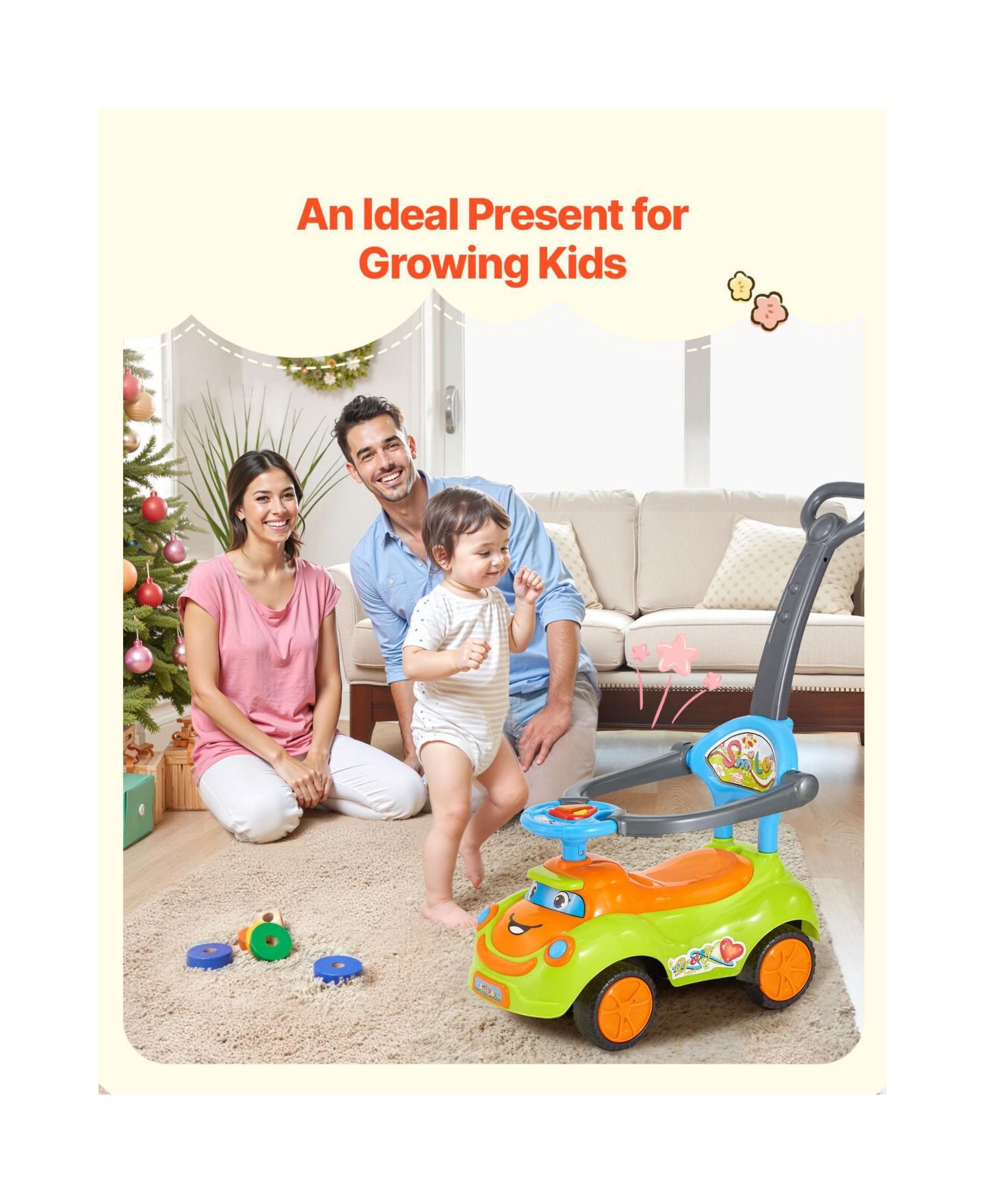 Детская игрушка SUGIFT 3-in-1 Ride-On Push Car with Interactive Steering Wheel, LED Lights & Music, Guardrails, 55 lbs, Ages 19-36 Months, цвет: Зелёный — фото 7