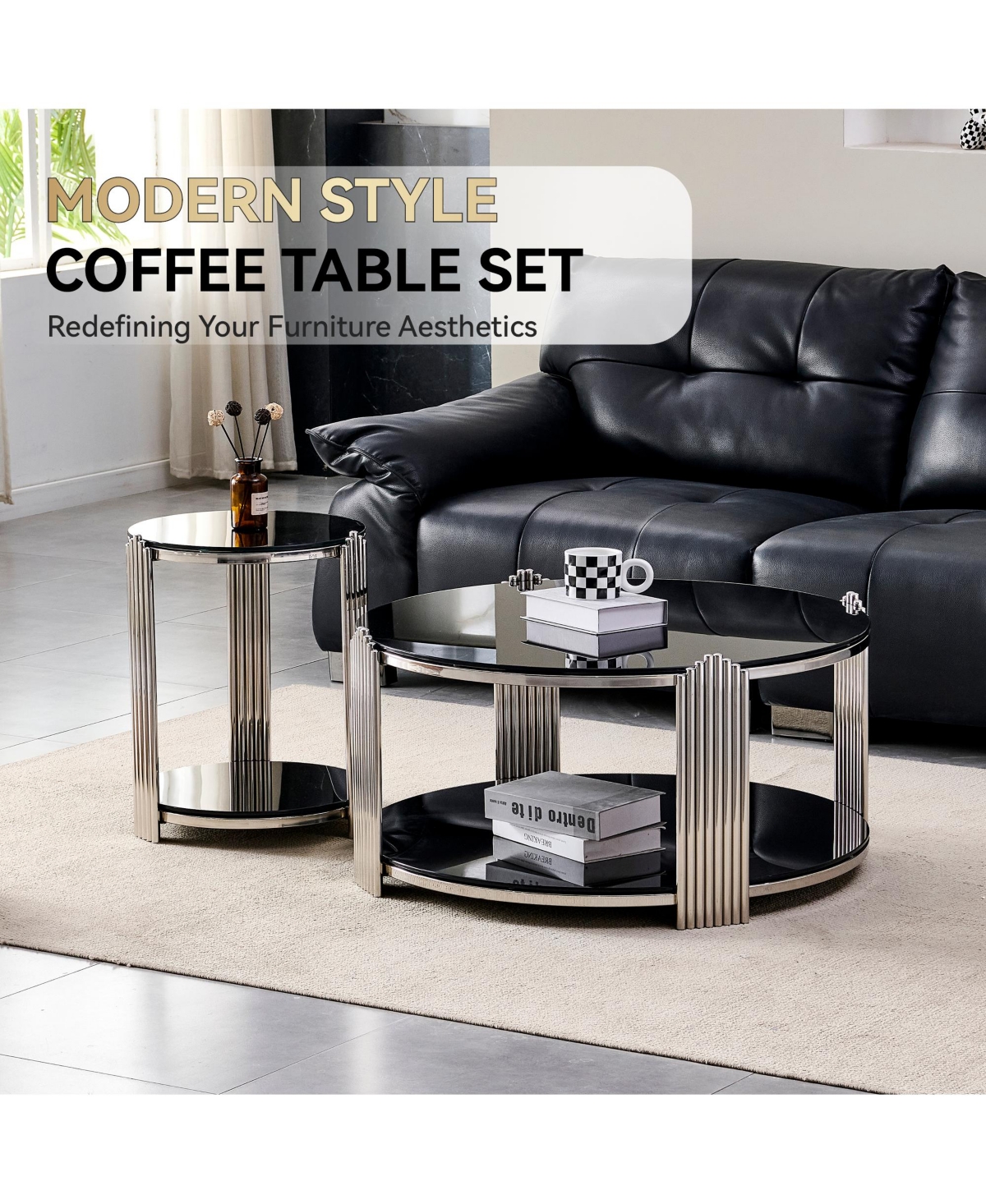 Flynama 16.9" Double-Layer Glass Side Table, Frame