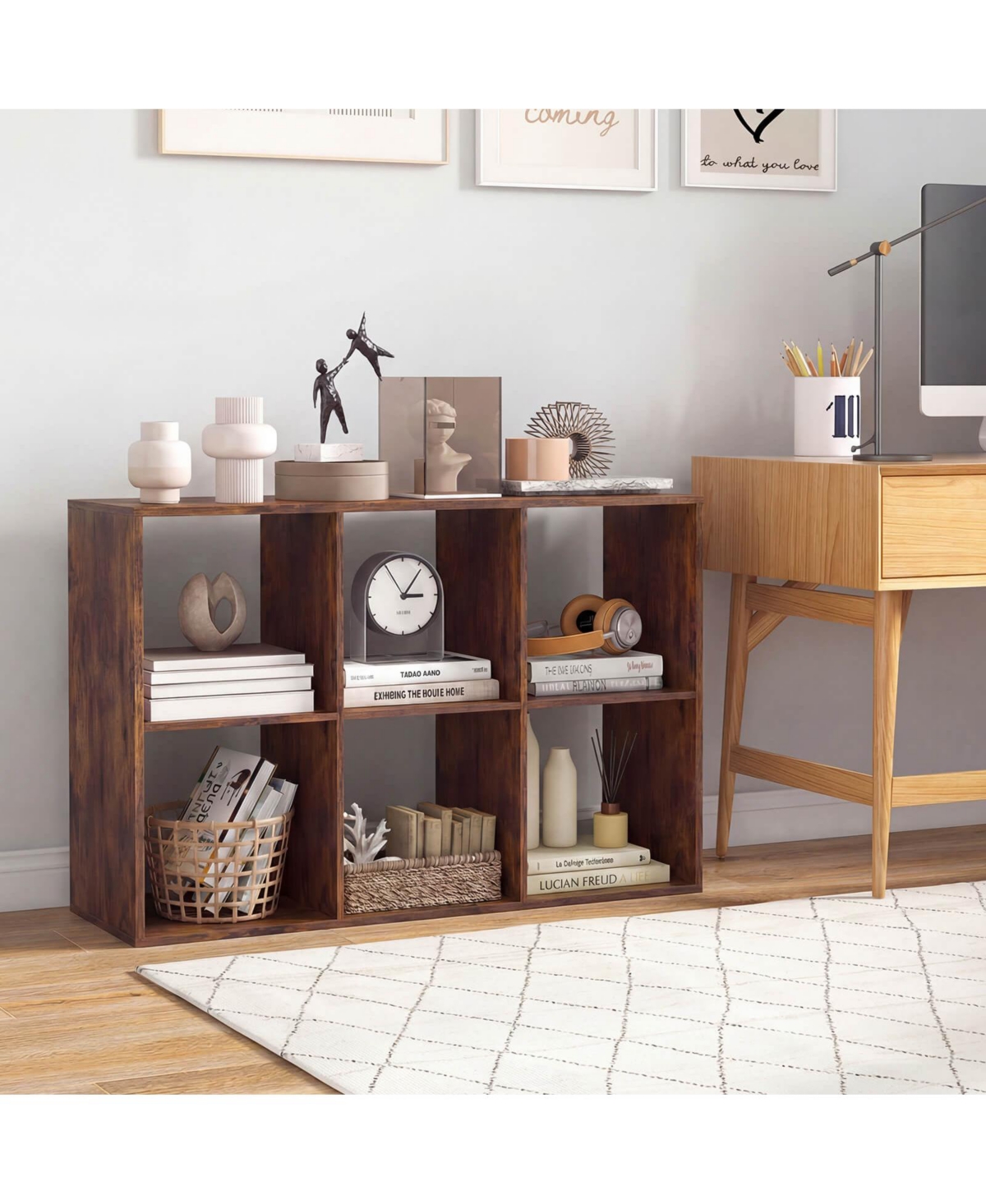 Costway 6-Cube Bookshelf, Modern Cubby Bookcase with Back Guardrail and Anti-tipping Kits