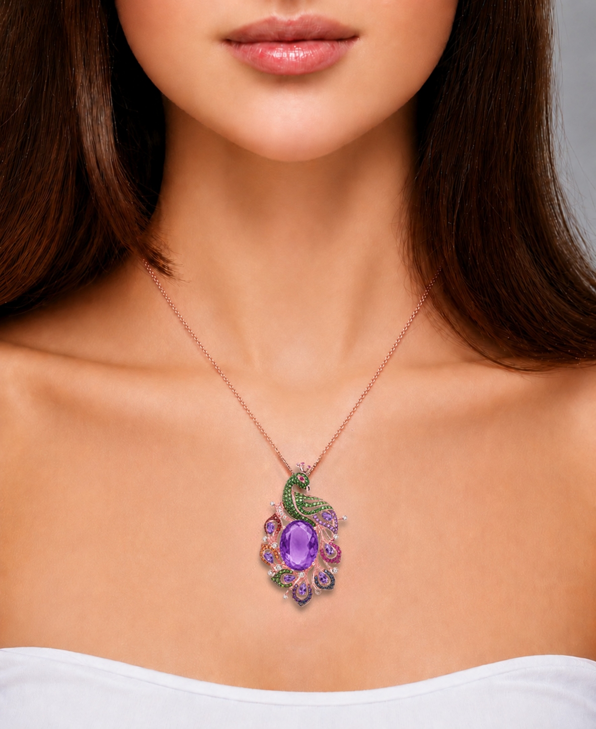 Lali Jewels Multi-Stones (24.52 ct. t.w.) & Diamond (1/5 ct. t.w.) Necklace in 14k Rose Gold