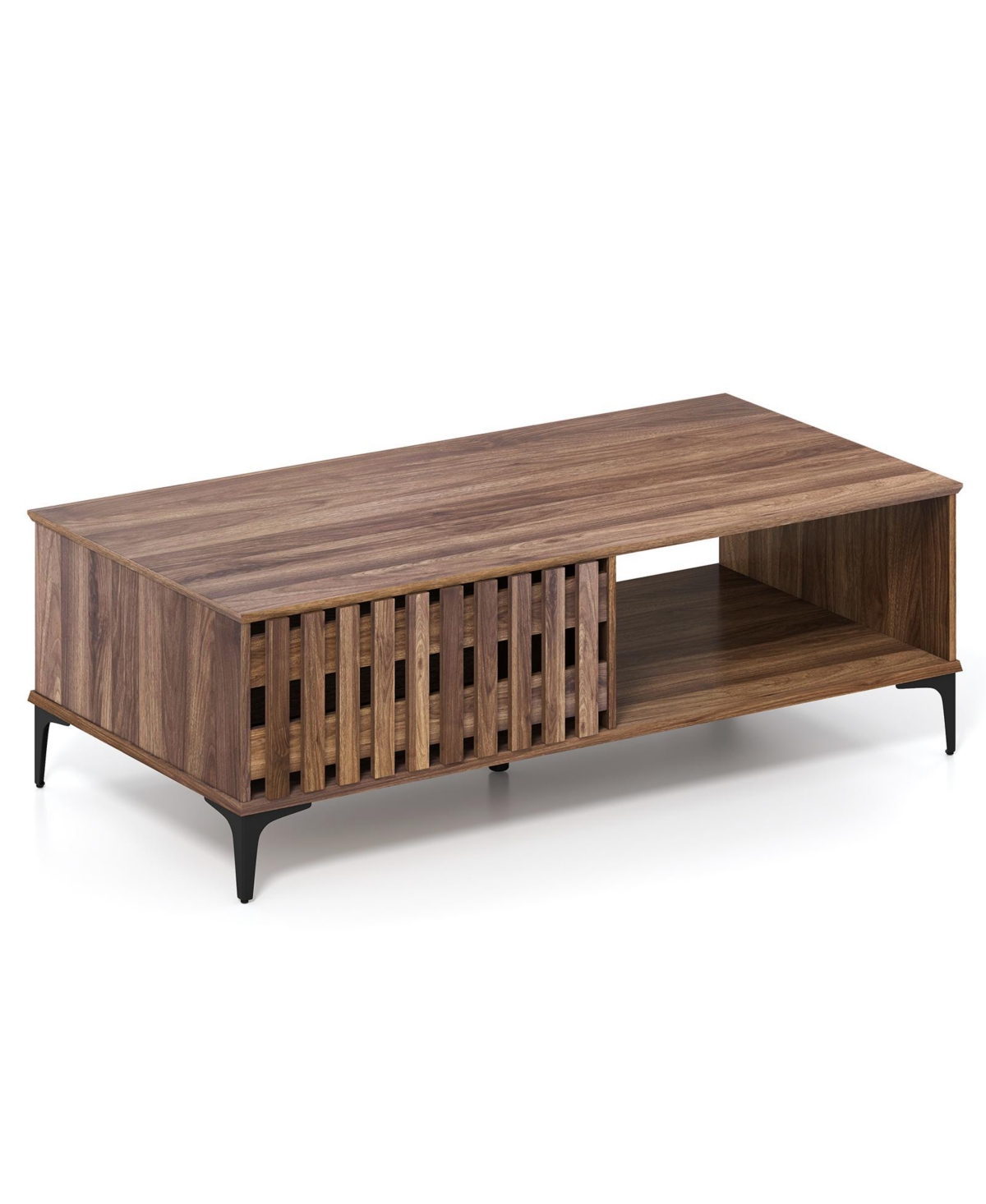 Costway 47" Mid Century Coffee Table with Fence Doors Open Compartment Front Rear Cabinets