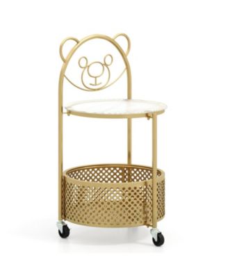 Modern Glass Sofa Side Table on Lockable Wheels with Storage