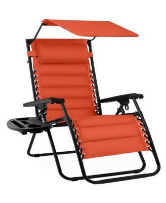 Oversized Padded Zero Gravity Chair w/ Canopy Headrest Cup Holder Side Tray 