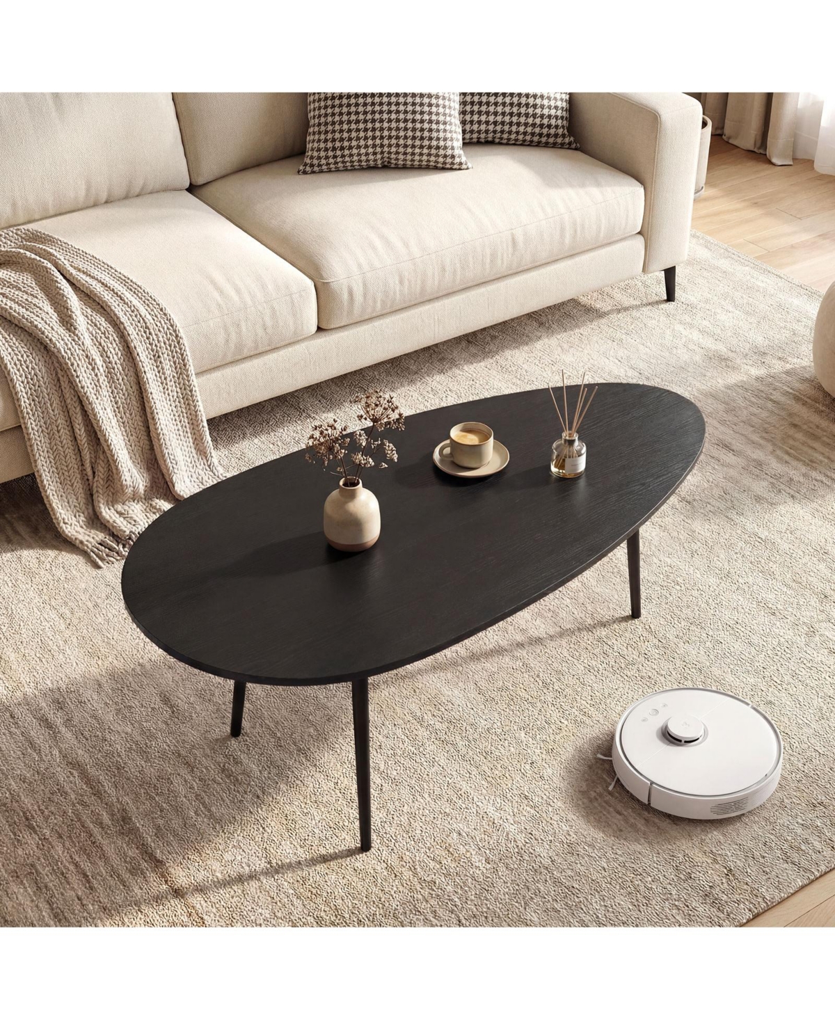 Costway Oval Coffee Table, Mid Century Center Table with Sturdy Metal Construction for Home