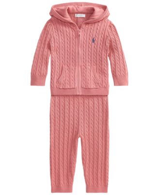 Baby Girls' Mini-Cable Full-Zip Hoodie and Pants, 2-Piece Set