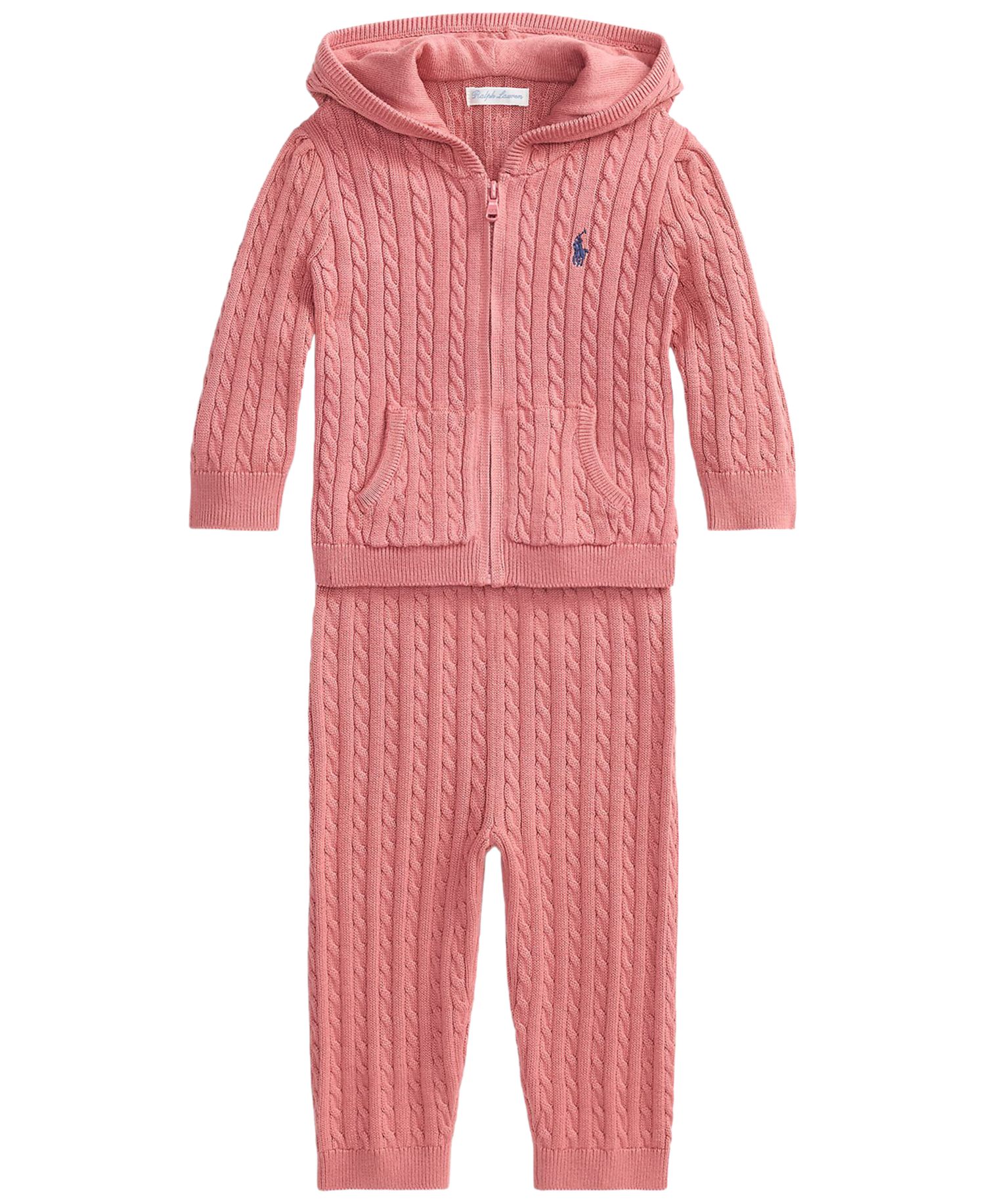Baby Girls' Mini-Cable Full-Zip Hoodie and Pants, 2-Piece Set