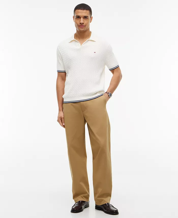 Men's Cable Knitted Short-Sleeve Sweater Polo Shirt - thumbnail 2