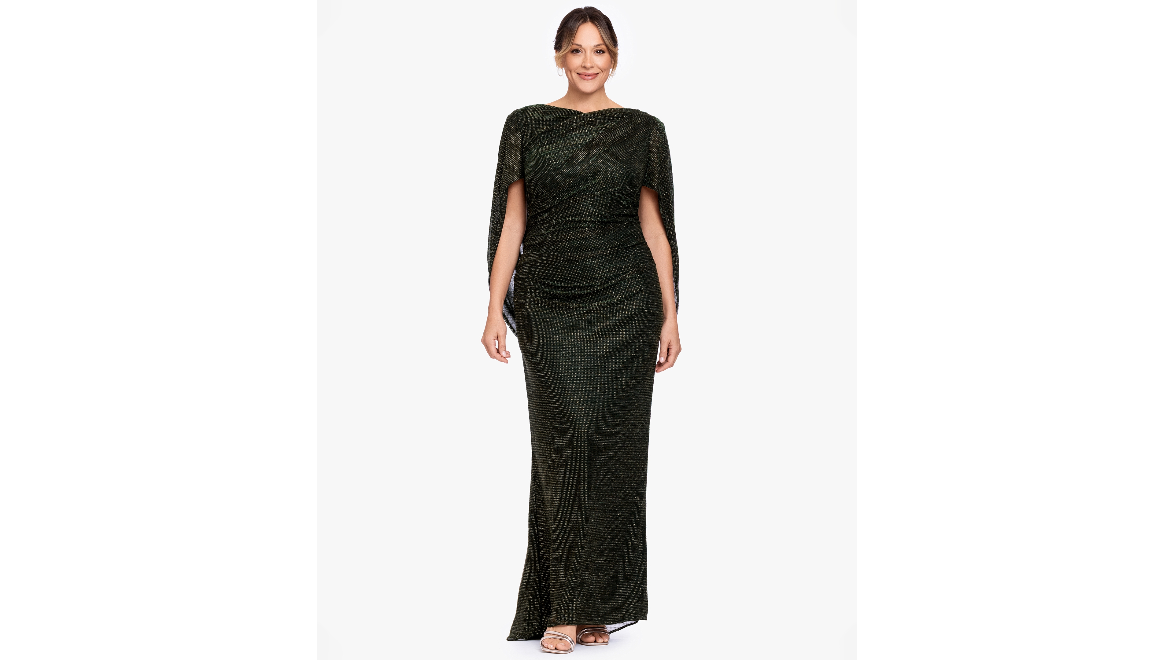 Betsy & Adam Women's Metallic Glitter-Crinkle Draped-Back Gown