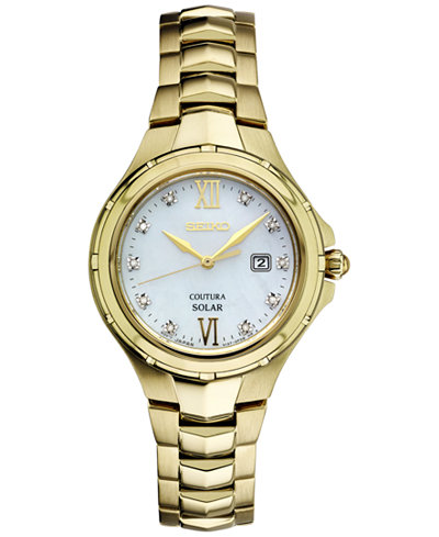 Seiko Women's Solar Coutura Diamond Accent Gold-Tone Stainless Steel Bracelet Watch 29mm SUT310