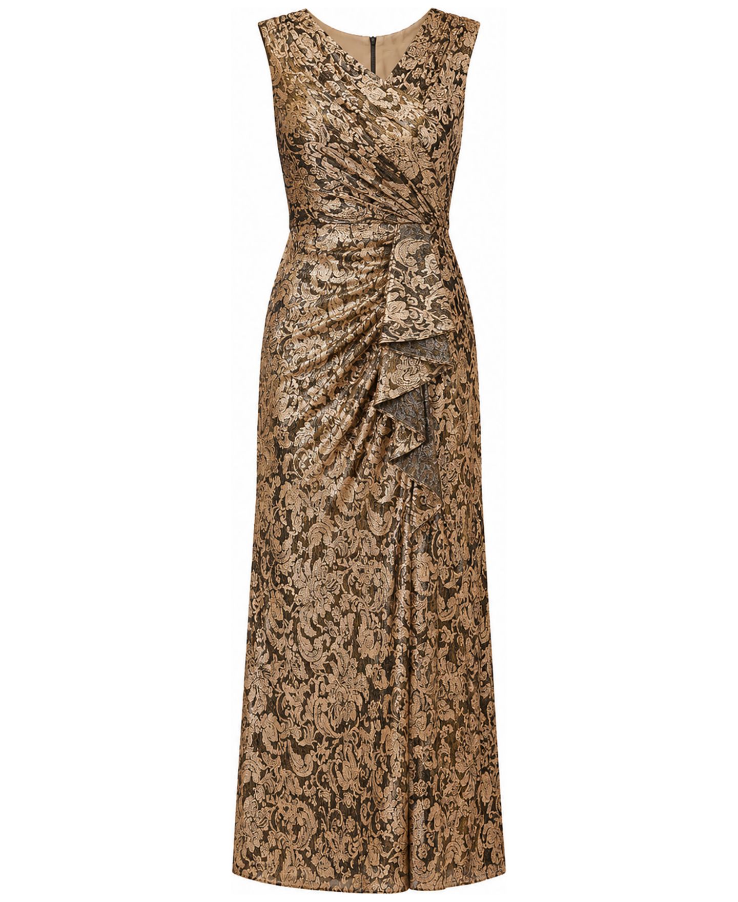 Женское платье Adrianna Papell Asymmetrical-Neck Metallic-Crinkle Wedding Guest Long, цвет: Шоколадный — фото 6