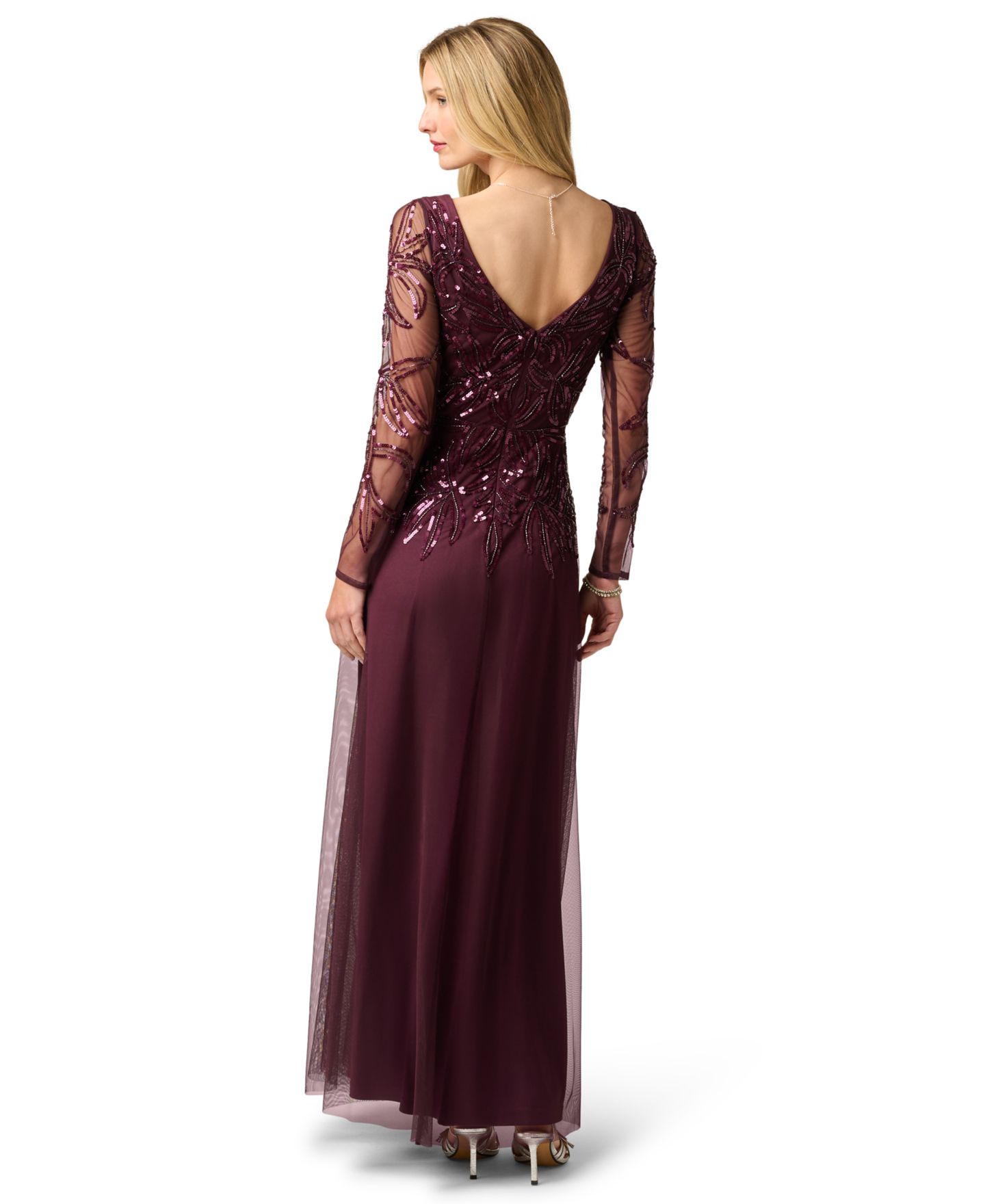 Женское платье Adrianna Papell Beaded V-Neck Long-Sleeve Dress, цвет: Ночной сливовый — фото 5