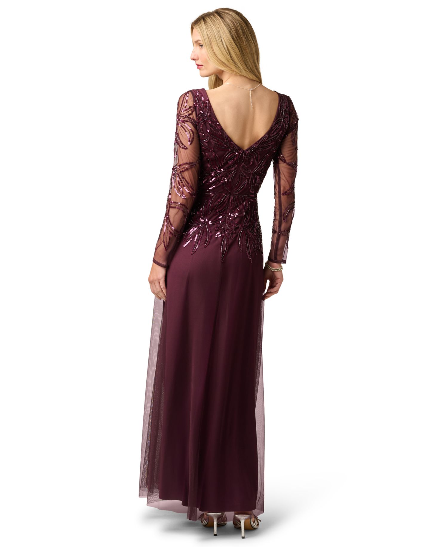 Women's Beaded V-Neck Long-Sleeve Dress