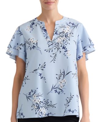 Petite Floral-Print Short-Sleeve Blouse