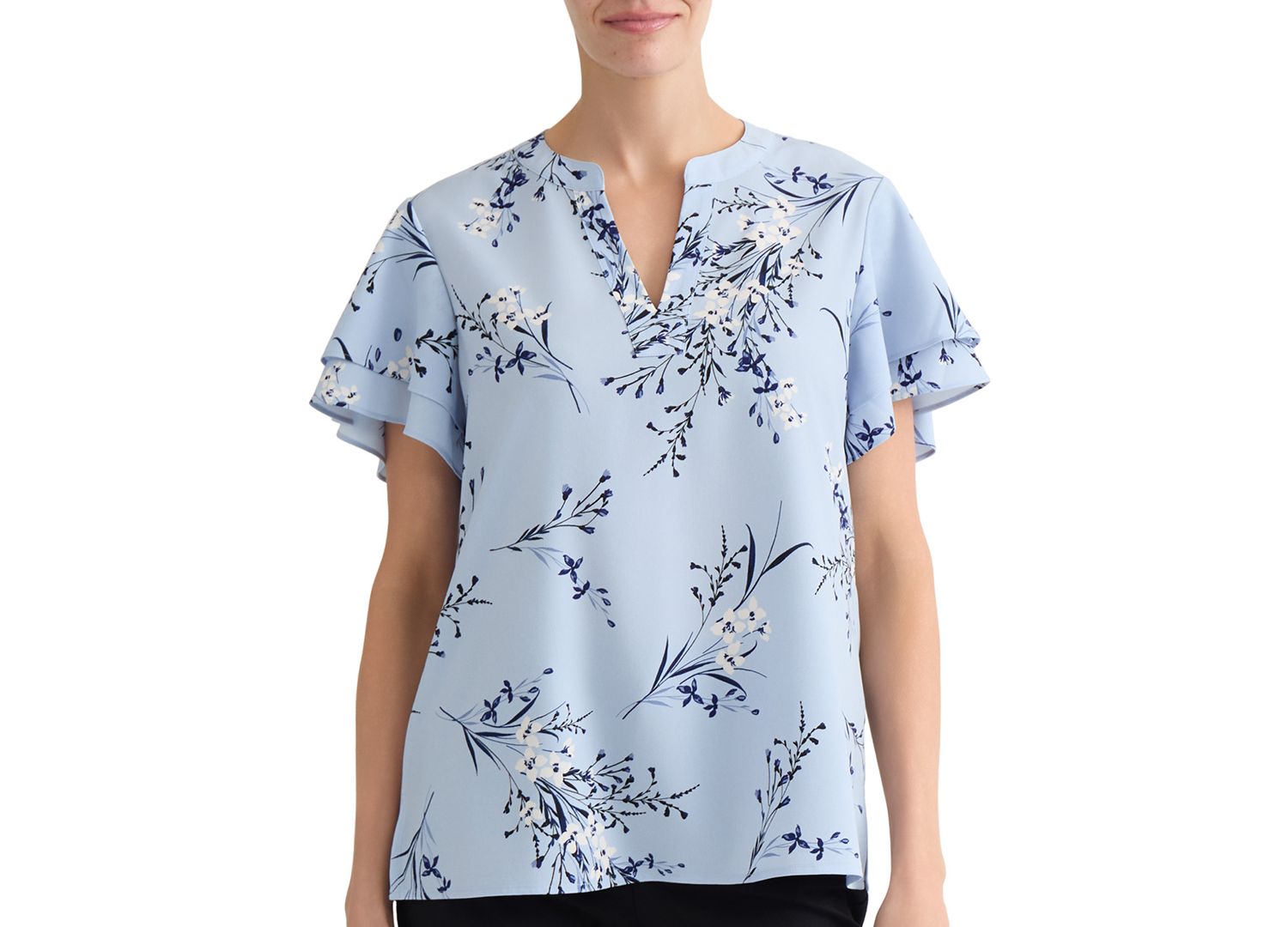 Petite Floral-Print Short-Sleeve Blouse
