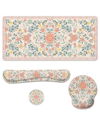 4-in-1 Ergonomic Non-Slip Desk Mat Set with Wrist Rest for Most Mouse Types