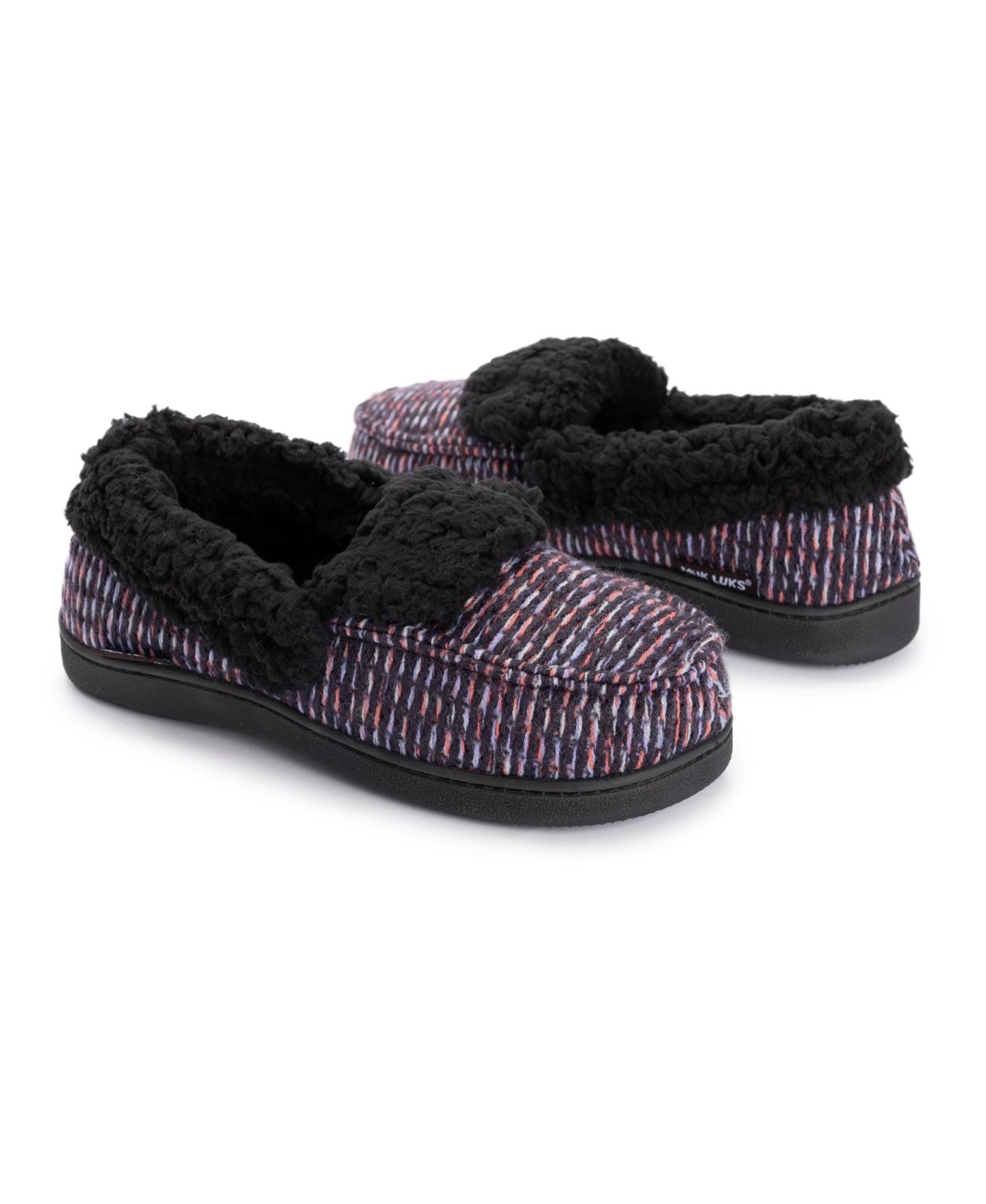 Женские тапочки MUK LUKS Anais Moccasin Slippers, цвет: Чёрный ягодный — фото 9