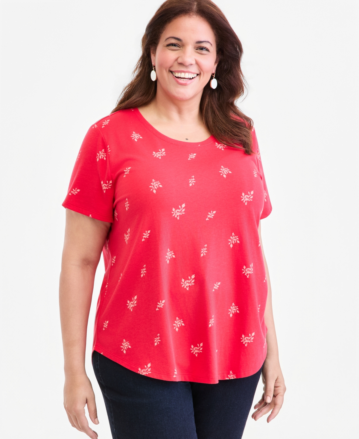 Style & Co Plus Size Printed Short-Sleeve Crewneck Tee, Macy's Exclusive - Lollipop